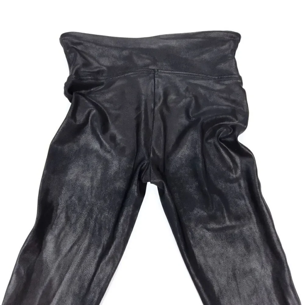 SPANX Faux Leather High Rise Slim Compression Leggings Womens Medium Vegan Black